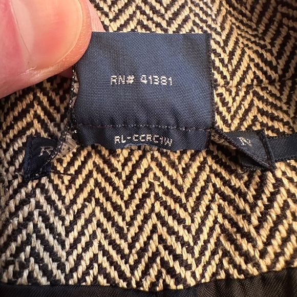 Vintage 100% Silk Ralph Lauren Women's Size 4 Herringbone Blazer Tan Black Italy - Picture 5 of 11